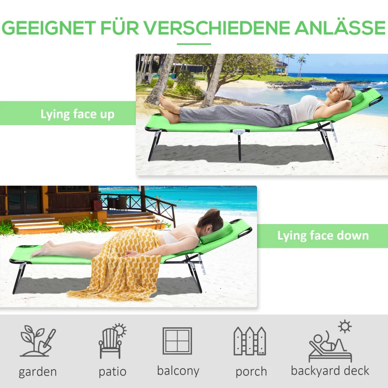 Outsunny Zonneligstoel met Leesvenster & Kussens, Inklapbaar, Waterafstotende Hoes, Metalen Frame, 187 x 58 x 36 cm, Groen