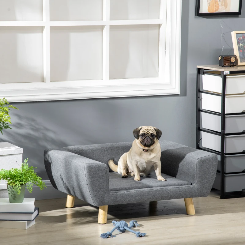PawHut Hundesofa Katzensofa skandinavisches Design flauschiges Kissen Massivholzbeine 87 x 61 x 36 cm Polyester Grau