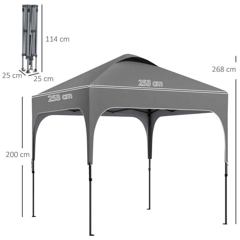 Outsunny Faltbarer Pop-up Gartenpavillon 2,5 x 2,5 m Höhenverstellbar Oxford-Gewebe Anti-UV50+ Stahlrahmen Transporttasche
