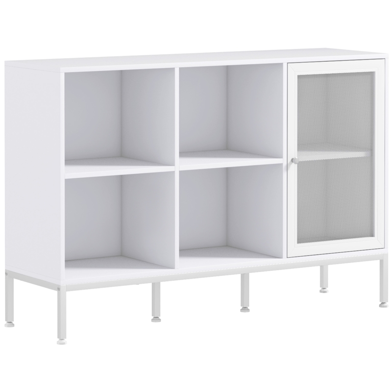 HOMCOM Buffet Aufbewahrungsschrank 4 offene Fächer und 1 Schrank verstellbare Regale 120 x 37 x 81,5 cm weiß