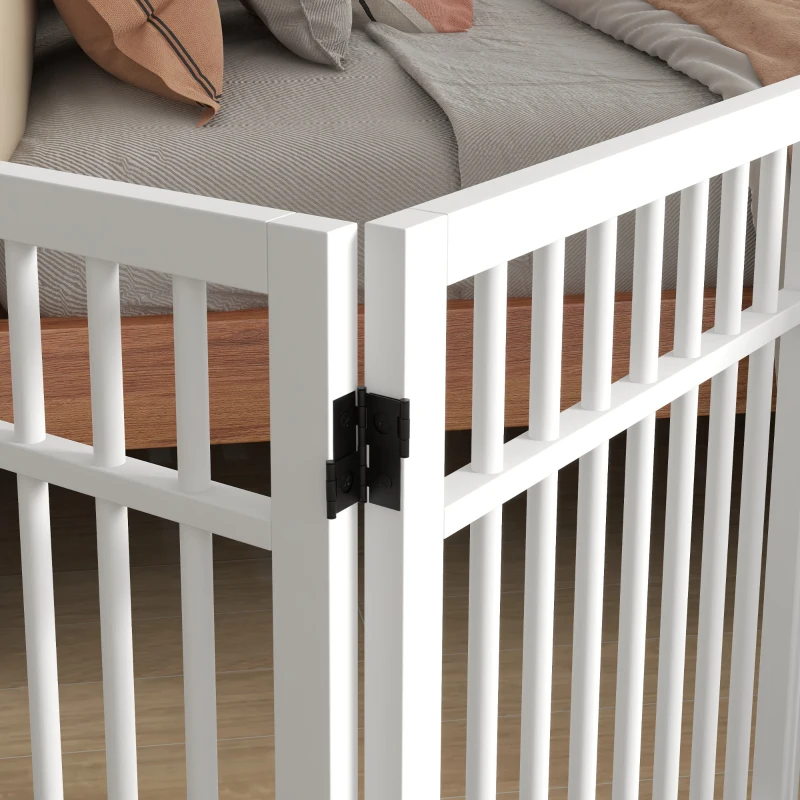 PawHut Barrière de Sécurité pour Chiens, Pliable et Antidérapante, Pieds de Support Rotatifs, Cadre en Bois, 183x24,5x61 cm, Blanc