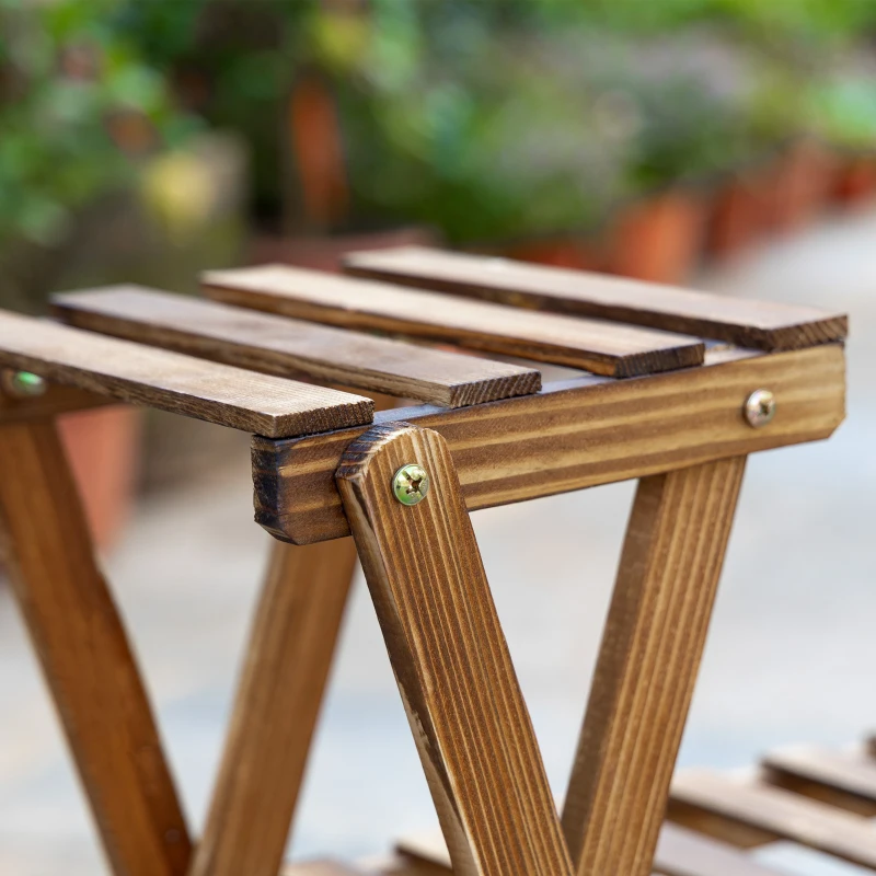 Outsunny Blumenregal aus Holz Pflanzenständer Blumenständer 6 Regale - Maße 98L x 28B x 95H cm - Verkohltes Kiefernholz für Innen Garten Terrasse Balkon