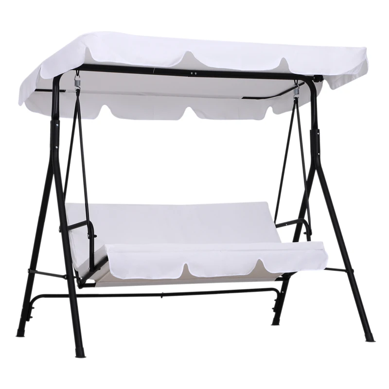 Outsunny Garten Hollywoodschaukel 3 Personen Verstellbares Dachkissen Sitzkissen und Rückenlehne 1,72L x 1,1B x 1,53H m Stahl Schwarz Polyester Weiß