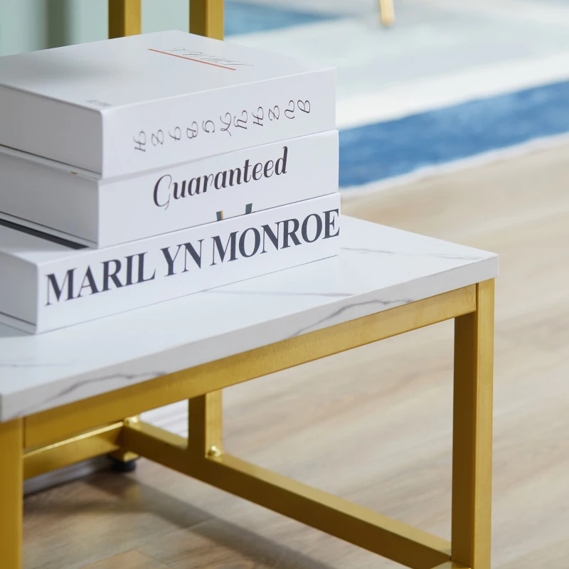 HOMCOM Moderne Couchtisch Beistelltisch Nachttisch Blumensäule neoretro Design goldener Stahlrahmen Tischplatte weißer Marmor-Effekt Regal