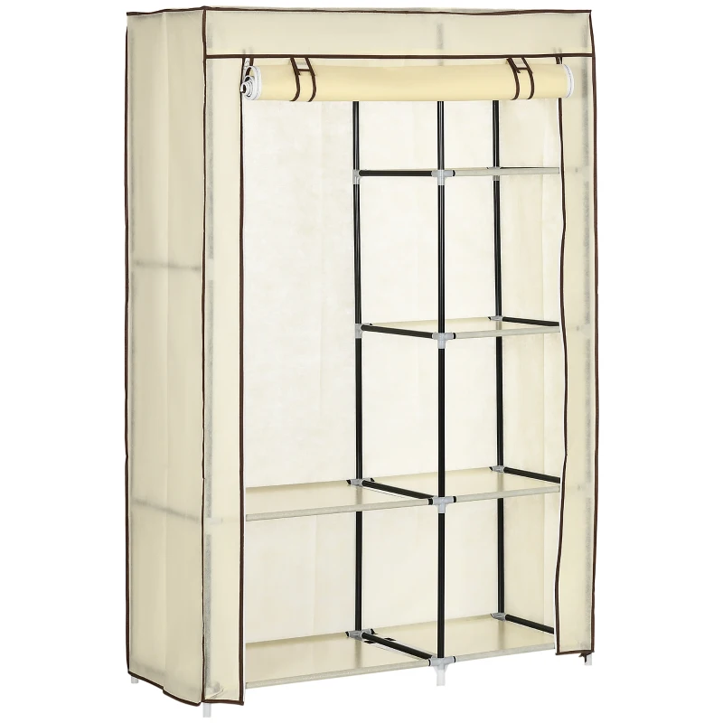 HOMCOM Placard en tissu, solution de rangement, 6 étagères, 1 tringle, Beige