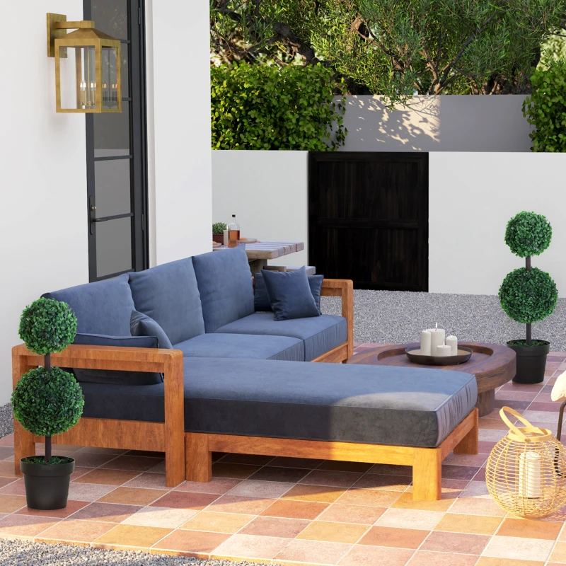 Outsunny 2er-Set Kunstplant, Kunstplanten in bolontwerp, Kunstboom in cementpot, Kunststof-Plant, Groen+Zwart