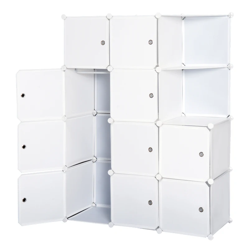 HOMCOM Modularer Kleiderschrank mit mehreren Cubes 10 Cubes + 2 Regale + Dekorative Aufkleber 111L x 47B x 145H cm Weiß aus Kunststoff