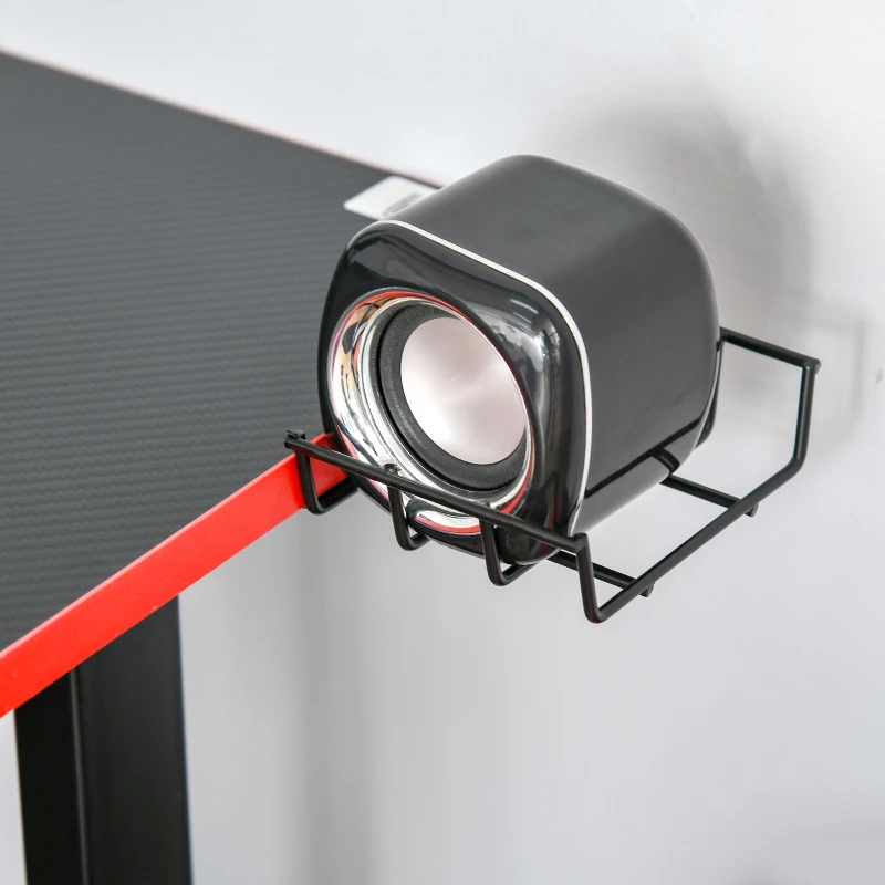 HOMCOM Racing Gaming-Schreibtisch Gamer-Schreibtisch Computerschreibtisch Halterungen für Headset-Lautsprecher Getränkehalter Metallplatte MDF Carbonfaser-Oberfläche Rot Schwarz