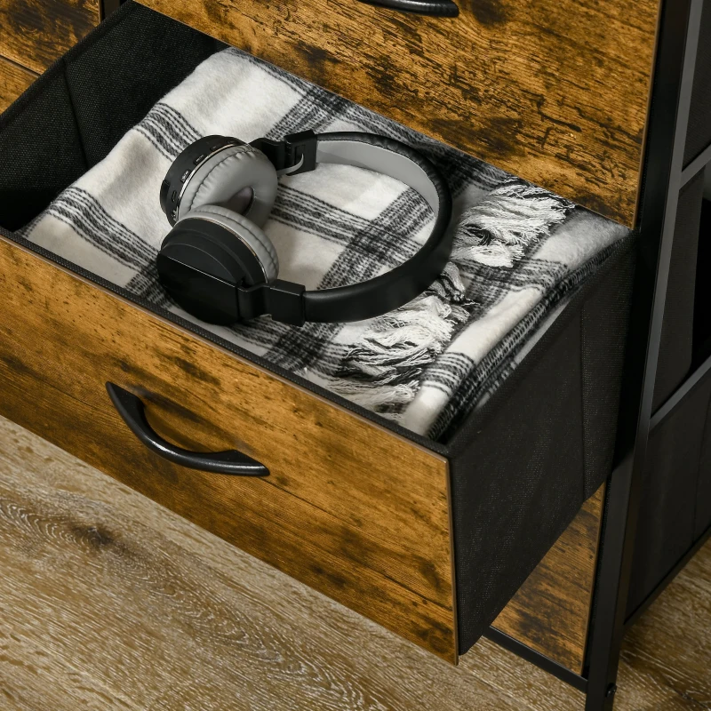 HOMCOM Kommode Aufbewahrungsmöbel im industriellen Stil mit 5 faltbaren Stoffschubladen - 83,5 x 29 x 87 cm