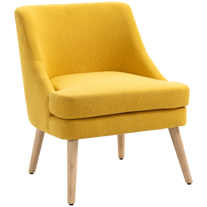 HOMCOM Fauteuil de salon avec revêtement en imitation lin, accoudoir, fauteuil relax rembourré avec pieds en bois, pour salon, chambre à coucher, Jaune