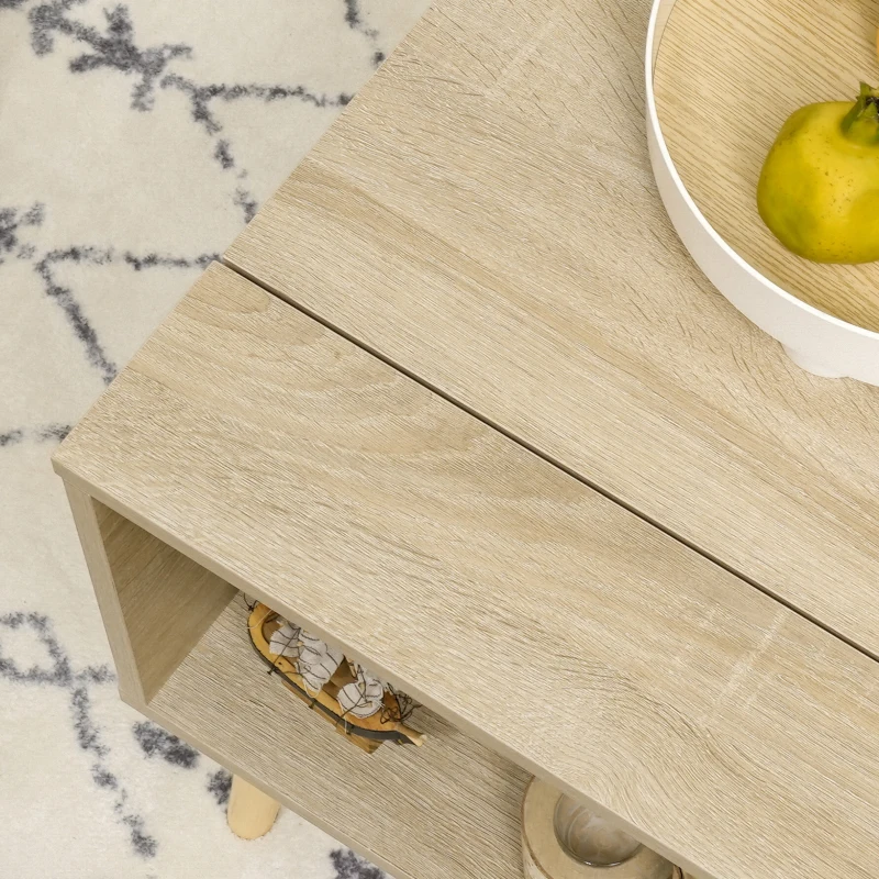 HOMCOM Rechteckiger Couchtisch Wohnzimmertisch klappbares Tablett 2 Fächer Truhe aus Holzmaßen 85L x 60B x 59,5H cm helle Holzoptik