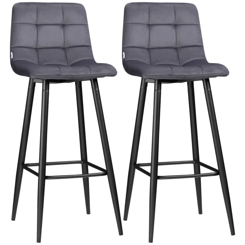 HOMCOM Lot de 2 tabourets de bar avec repose-pieds au design rétro 42 cm x 47 cm x 105 cm Gris