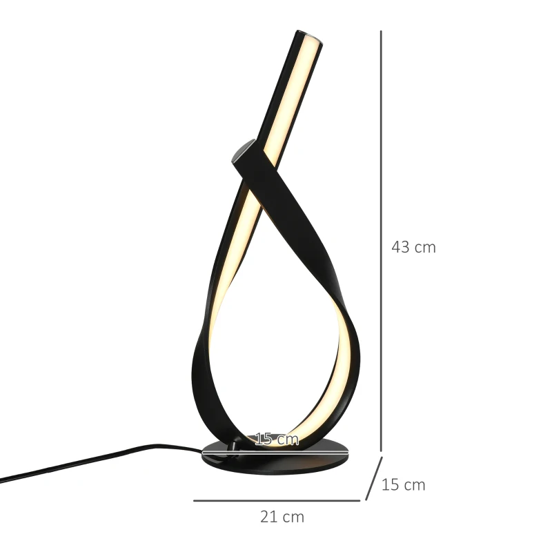 HOMCOM Moderne Tischlampe - Design-Spirallampe - dim. 21L x 15B x 43H cm - Schwarz, LED warmweiß