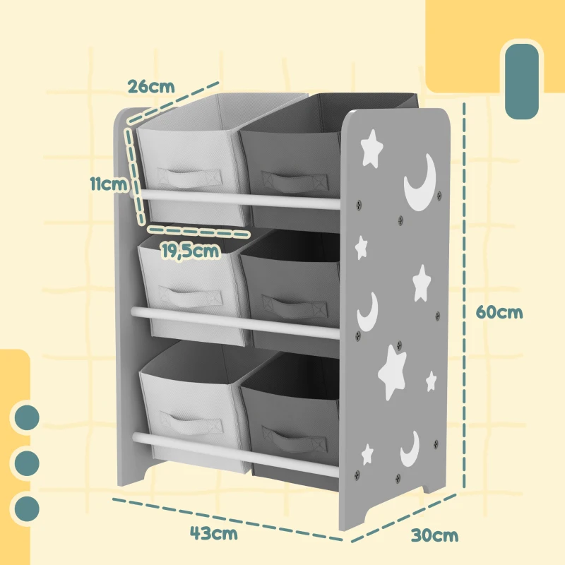 AIYAPLAY Estante para Brinquedos com 6 Caixas de Tecido não Tecido Amovíveis Organizador de Brinquedos para 43x30x60 cm Cinza