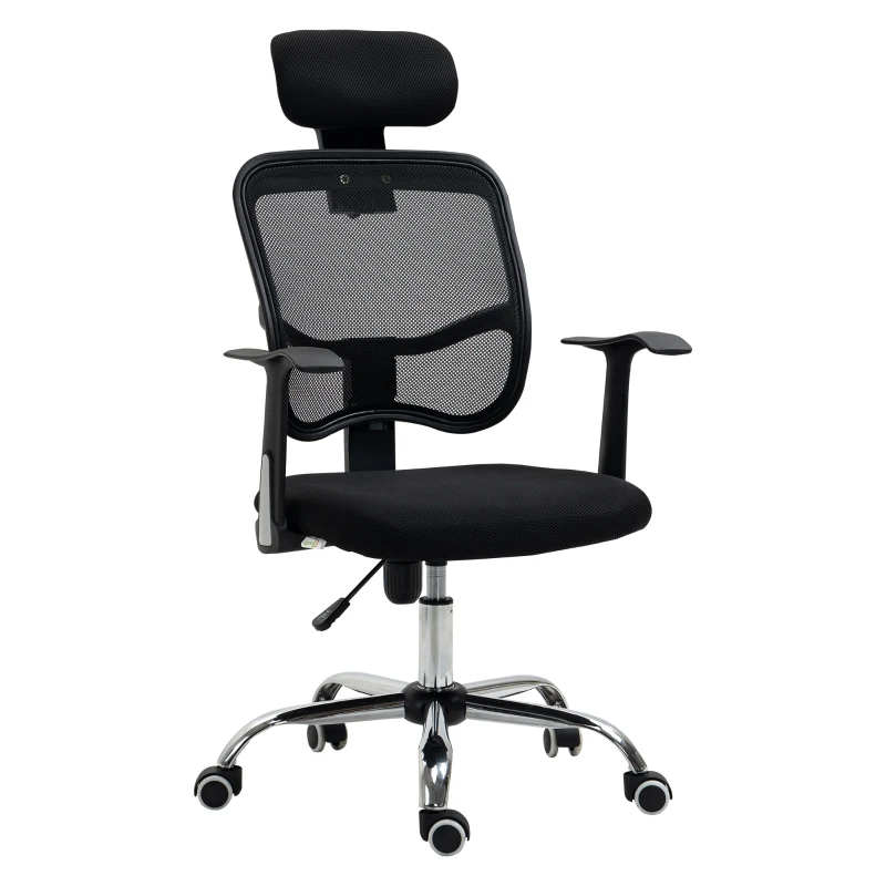 Vinsetto Bürostuhl drehbarer 360° ergonomischer verstellbarer Rückenlehne Kopfstütze Netzstoff 63 x 62 x 114 cm in Schwarz