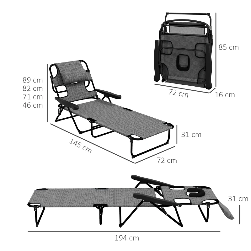 Outsunny Tuinligstoelen Relaxligstoel, Opvouwbaar, Weerbeständig, 194 cm x 72 cm x 31 cm, Zwart + Grijs