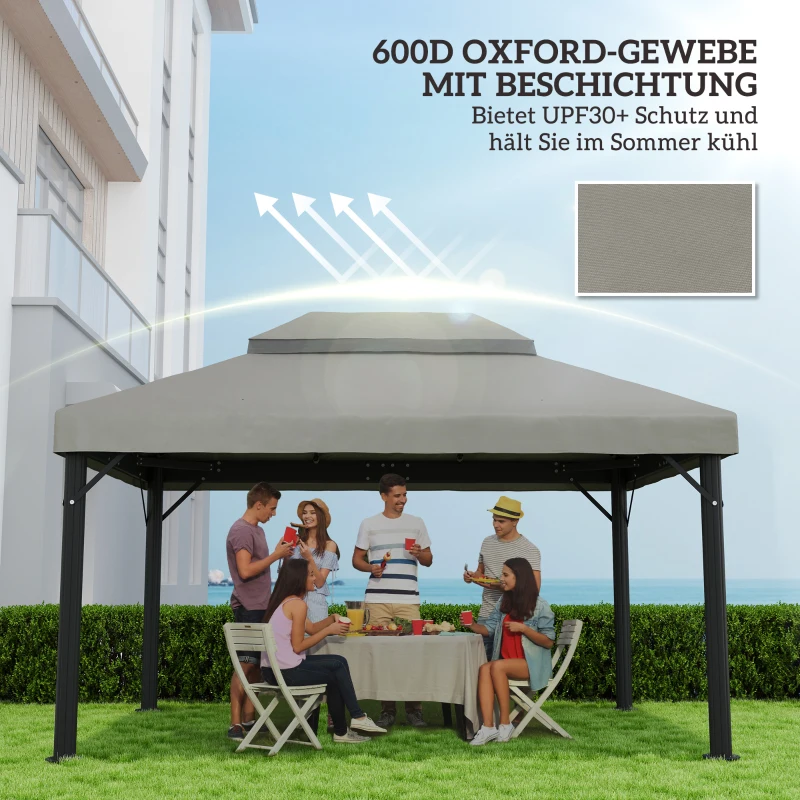 Outsunny Zastępcza plandeka do pawilonu, 3 x 4 m, z otworami odprowadzającymi wodę, poliester, ochrona przed słońcem, UPF30+, jasnoszary