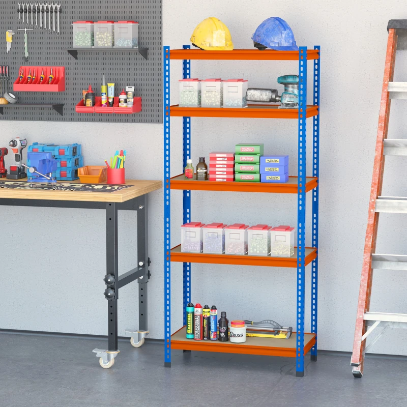 HOMCOM Metallregal für Garage, 5 Ebenen, Tragkraft 1500 kg, 80 x 40 x 182 cm, Blau Orange