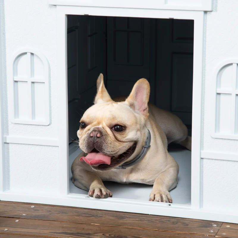 PawHut Hundehütte im Freien aus weißem PP für kleine und mittelgroße Hunde - 65 x 75,7 x 63 cm