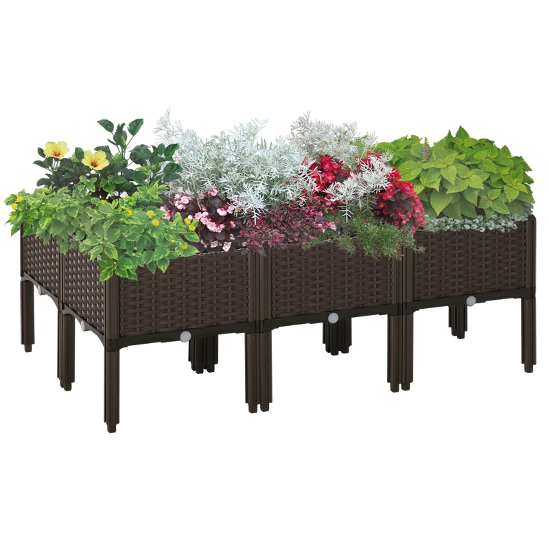 Outsunny Carré Potager surélevé 6 pièces avec trous d'évacuation Effet rotin Bac à fleurs DIY Marron 40 x 40 x 44 cm
