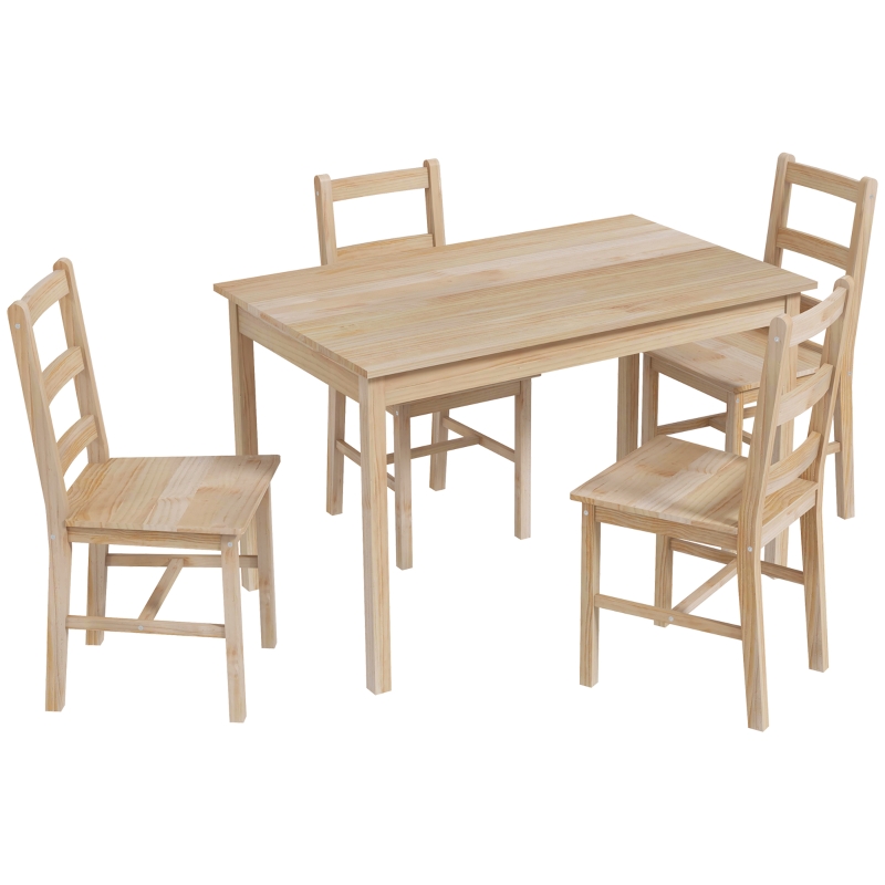 HOMCOM Ensemble de Salle à Manger 5 pièces Table à Manger avec Chaises, Bois Massif, 118 cm x 73 cm x 75 cm, Naturel