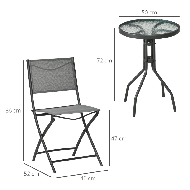 Outsunny Ensemble Bistro de jardin pour 2 personnes, Set de meubles de jardin incl. 1 table, 2 chaises pliantes, Mobilier de jardin en acier Gris