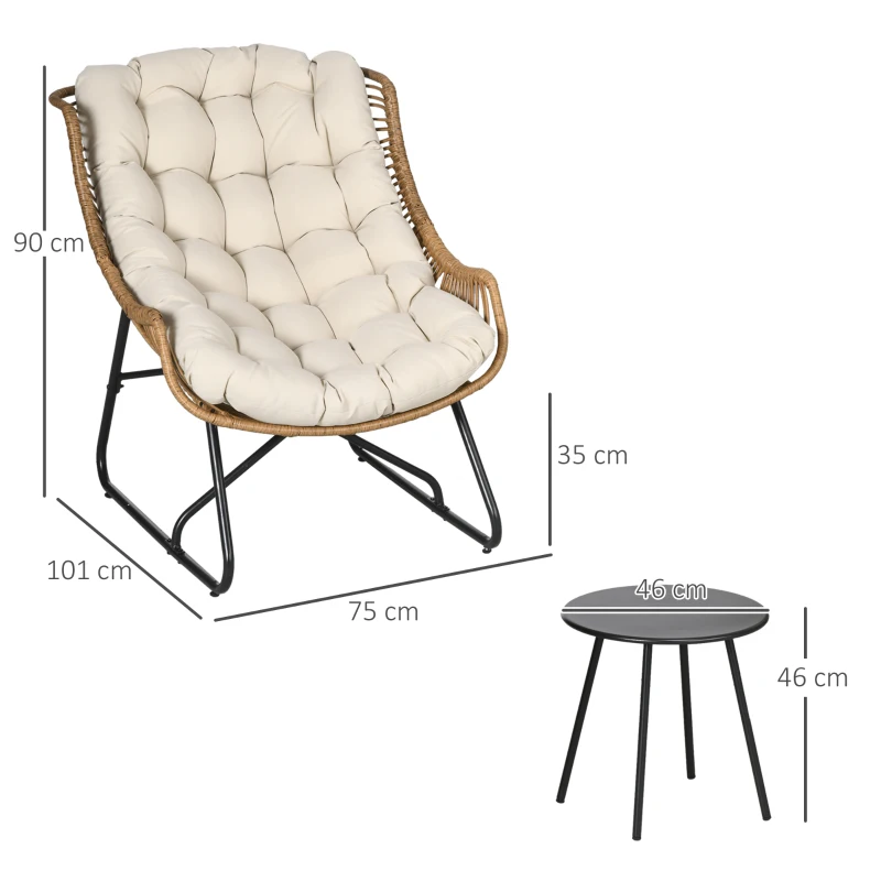 Outsunny Gartenbistro-Set Gartenbistro-Set 3-teilig aus Stahlrahmen 2 Stühle 1 Beistelltisch mit Kissen inklusive Kaki