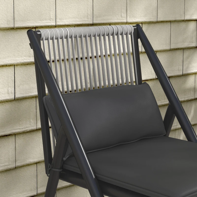 Outsunny Gartenmöbel für 2 Personen 3-teilig 2 Sessel mit Kissen + runder Couchtisch mit gehärteter Glasplatte Aluminiumrahmen