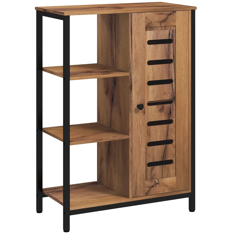 kleankin Freistehender Badezimmerschrank im industriellen Design, Stahlkonstruktion, 3 offene Regale, 60 x 30 x 85 cm, rustikales Braun