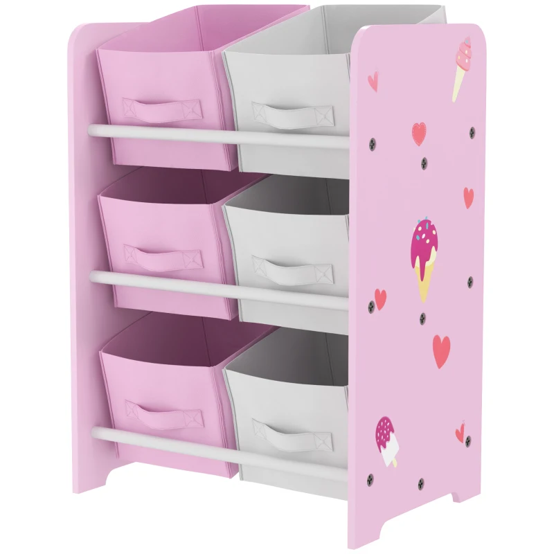 AIYAPLAY Estante para Brinquedos com 6 Caixas de Tecido não Tecido Amovíveis Organizador de Brinquedos para 43x30x60 cm Rosa