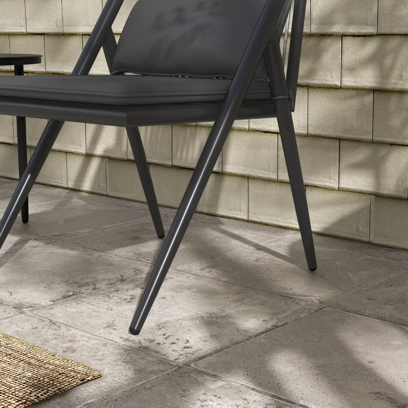 Outsunny Gartenmöbel für 2 Personen 3-teilig 2 Sessel mit Kissen + runder Couchtisch mit gehärteter Glasplatte Aluminiumrahmen