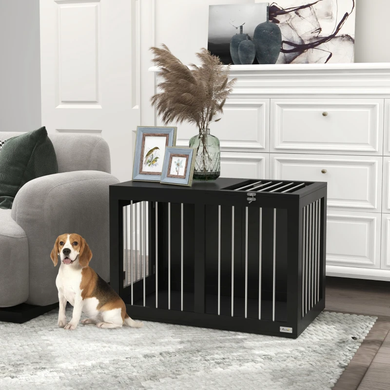 PawHut Cage pour Chien, Niche pour Chien, Cage de Transport pour Chiens, 2 Portes, Verrouillables, Grilles en Acier, 80 cm x 50 cm x 56,5 cm, Noir