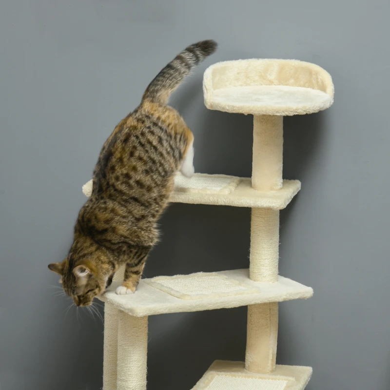 PawHut Arbre à Chat avec Colonnes en Sisal, Griffoir pour Chat, Arbre à Grimper pour Chat, Arbre à Chat, Beige, 50 x 50 x 100 cm