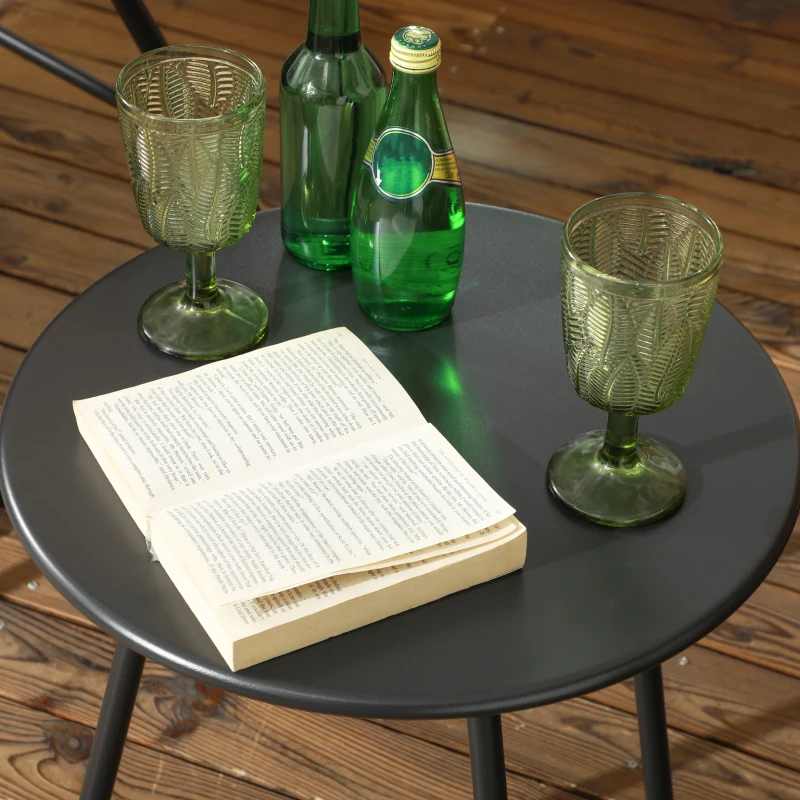 Outsunny Gartenbistro-Set Gartenbistro-Set 3-teilig aus Stahlrahmen 2 Stühle 1 Beistelltisch mit Kissen inklusive Kaki