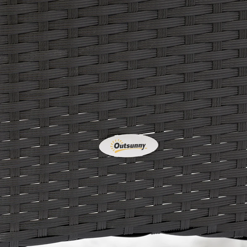 Outsunny Gartenmöbel-Set 6 Personen großer rechteckiger Esstisch + 6 Stühle & waschbare Kissen aus Stahl, PE-Rattan, Akazienholz Schwarz und Beige