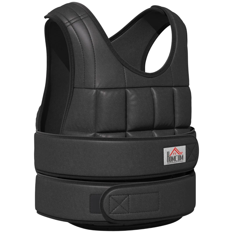 HOMCOM 30 kg Gilet de Poids Gilet d'Entraînement avec 35 Sacs de Poids Réglable Entraînement de Force Fitness Oxford Métal Noir 60 x 50 cm