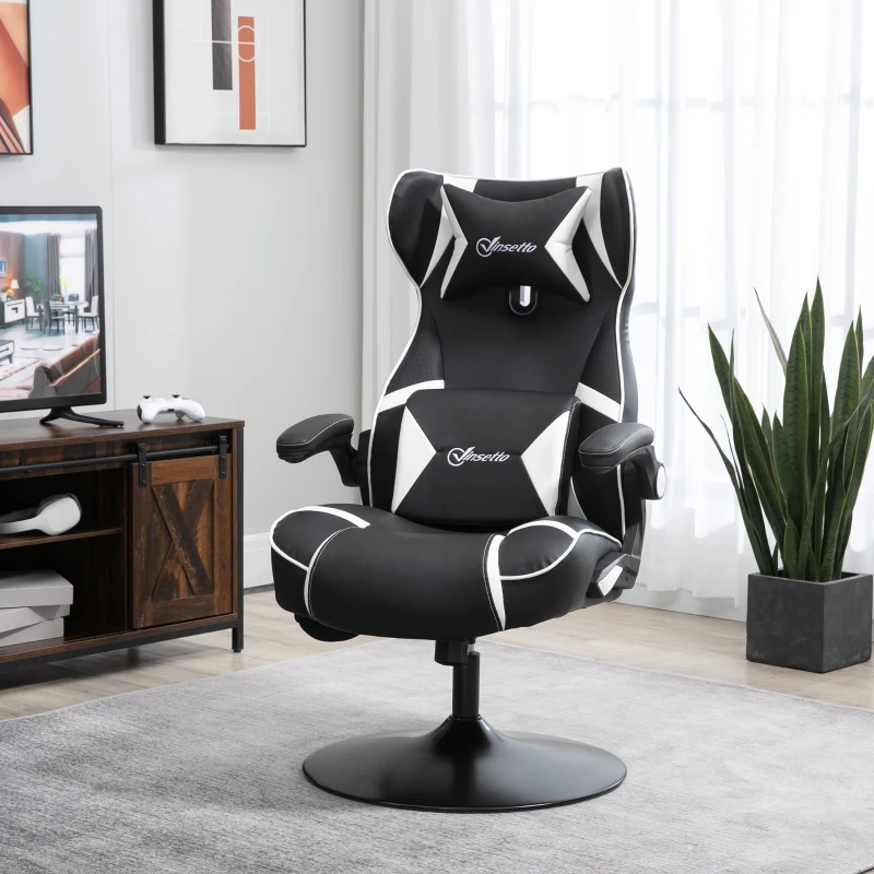 Vinsetto Chaise de gaming, fauteuil de gaming, haut-parleurs intégrés, dossier inclinable, noir+blanc, 69 x 73 x 118cm