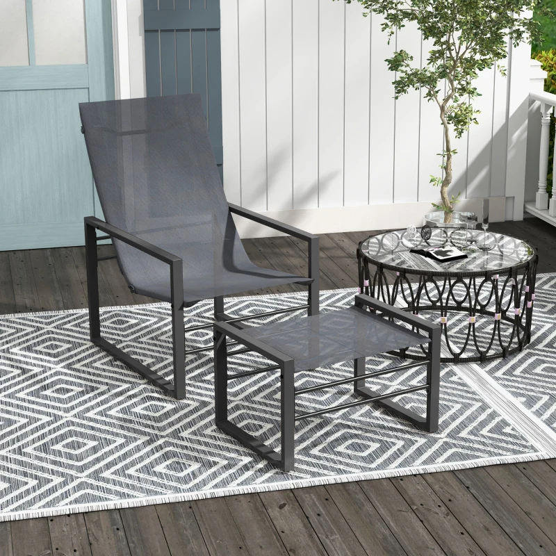 Outsunny Garten Relaxsessel mit Fußstütze, Liegestuhl, Metallstruktur und luftdurchlässigem Mesh-Gewebe - grau