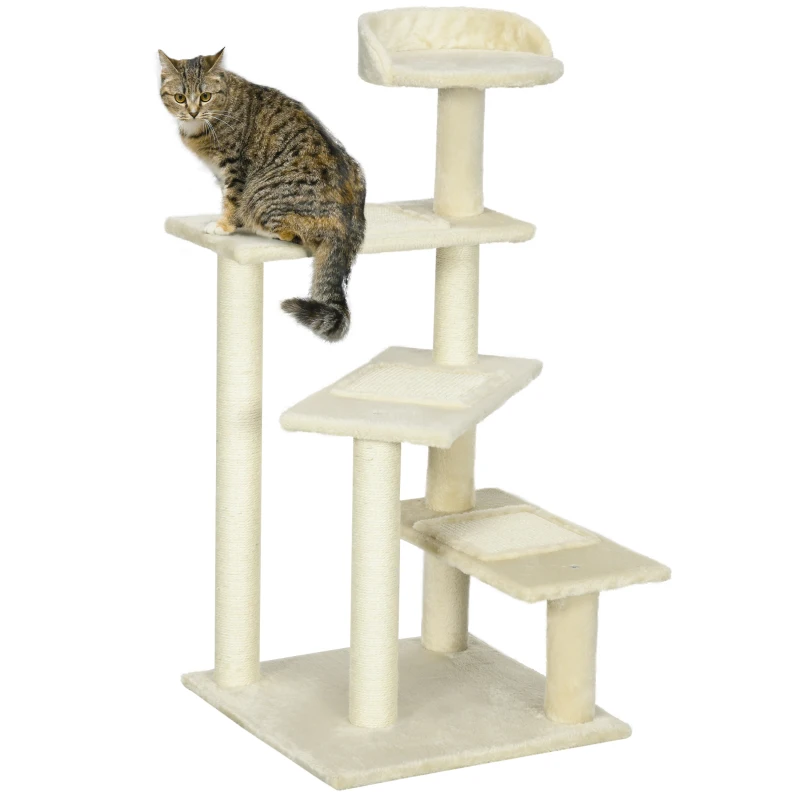 PawHut Arbre à Chat avec Colonnes en Sisal, Griffoir pour Chat, Arbre à Grimper pour Chat, Arbre à Chat, Beige, 50 x 50 x 100 cm