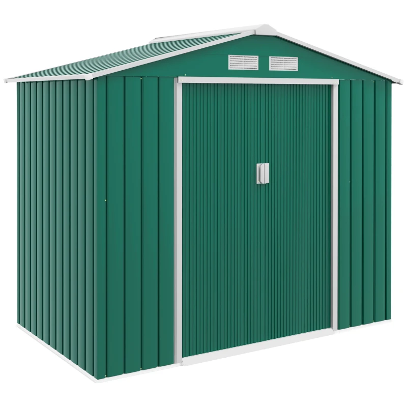 Outsunny Gartenhaus 2,42 m² - Aufbewahrung für Gartengeräte mit Fundament - abschließbare Doppeltür - Maße 213L x 130B x 185H cm - grünes Stahlblech
