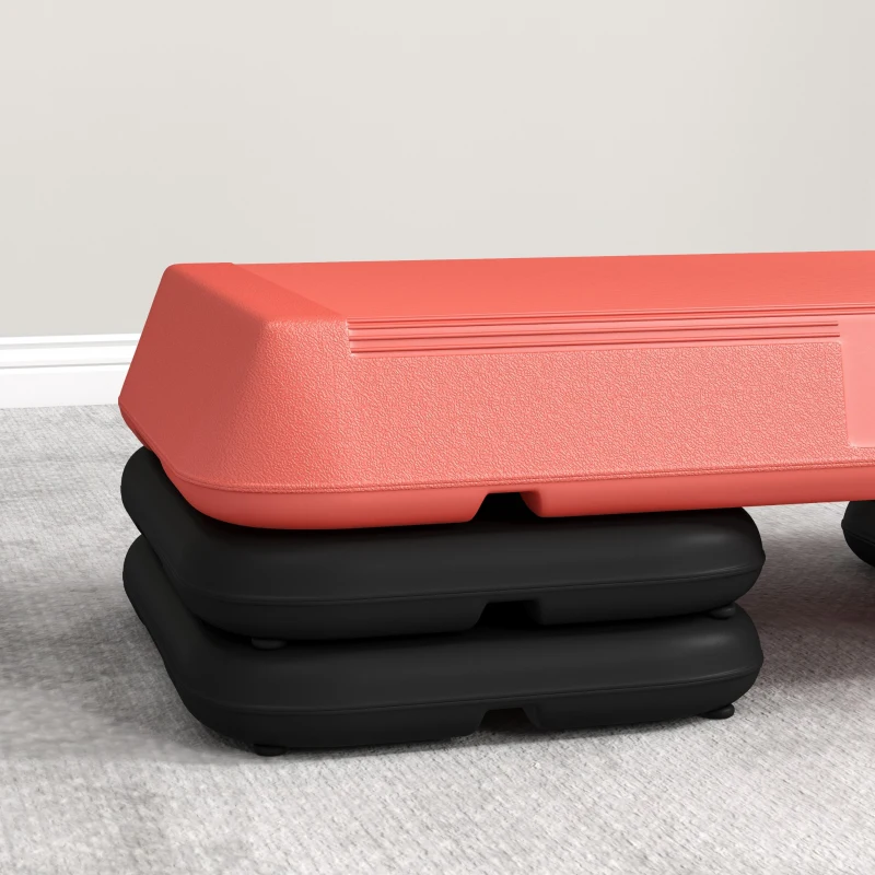 SPORTNOW Stepper Aerobic Fitness Höhenverstellbar 3 Ebenen 10/15/20 cm rutschfeste Oberfläche PE-Plastik, Rot