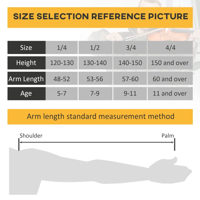 HOMCOM Violine 4/4 Fullsize mit Etui, Stimmgerät, Schulterstütze, Bogen, Kolophonium, Ersatzsaiten und Tuch aus Fichten-Sperrholz und Ahorn