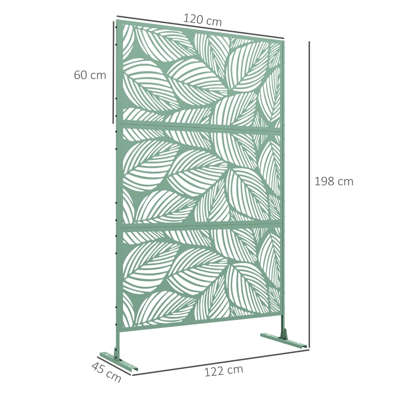 Outsunny Dekorativer grüner Außenwindschutz aus metall mit Pflanzenmotiv - 122 x 45 x 198 cm, grün