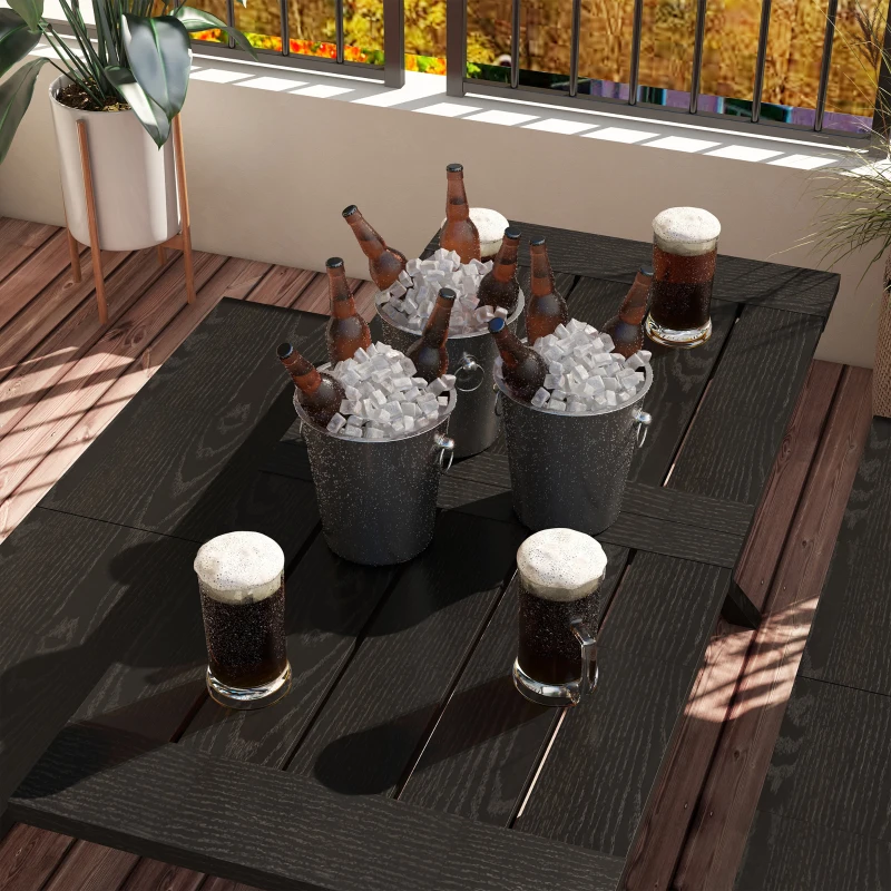 Outsunny Ensemble de bière de jardin pour 6 personnes, résistant aux intempéries, imitation bois, cadre en aluminium, noir