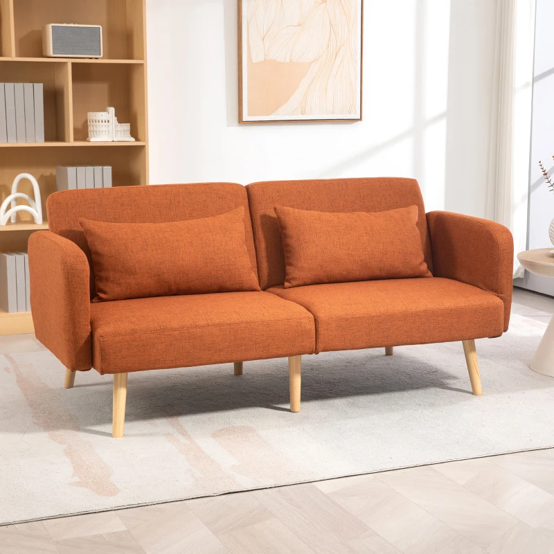 HOMCOM Schlafsofa 3-Sitzer Design Klick-Klack, verstellbare neigbare Rückenlehne und Armlehnen, Leinenoptik in Braun