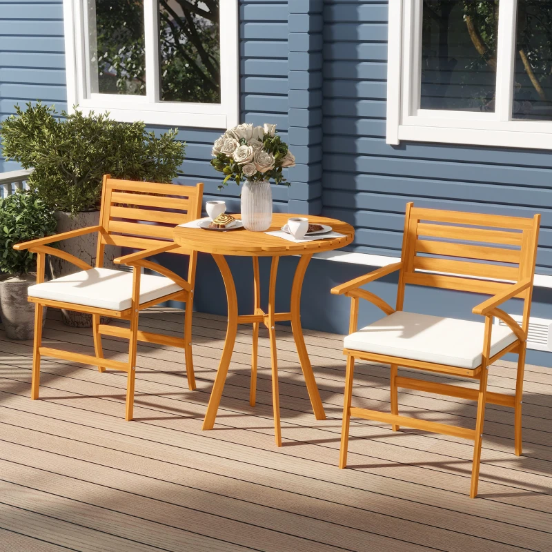 Outsunny Gartenmöbel-Set 3-teilig 2 Sessel mit abnehmbaren Kissen Beistelltisch aus Kiefernholz Braun