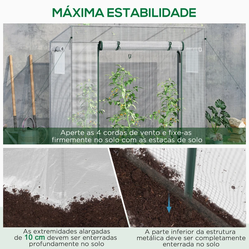 Outsunny Estufa de Jardim Pequena Estufa de Exterior com Janelas e Estrutura de Aço Estufa de Cultivo 200x76x168 cm Branco