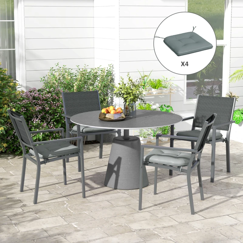 Outsunny Set mit 4 Gartenstuhlkissen gesteppt Füllung 4 cm Polyesterbezug dim. 43L x 41B cm Grau