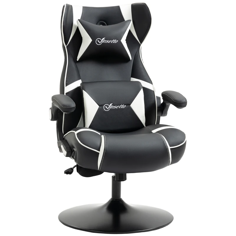 Vinsetto Chaise de gaming, fauteuil de gaming, haut-parleurs intégrés, dossier inclinable, noir+blanc, 69 x 73 x 118cm