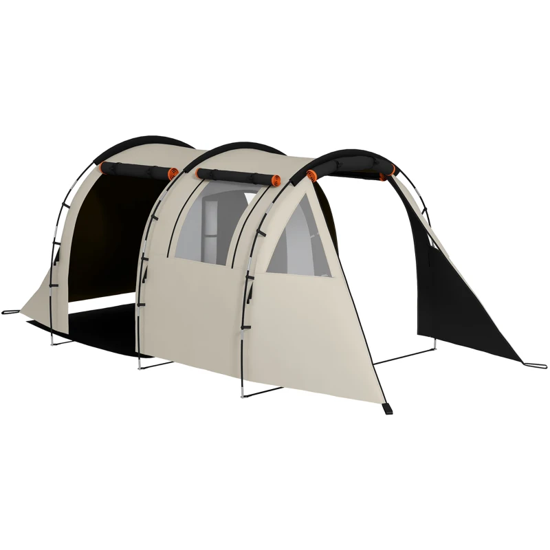 Outsunny Tente de Camping pour 4-5 Pers., fenêtres occultables, étanche, 180H x 460L x 230l cm, Kaki/Orange